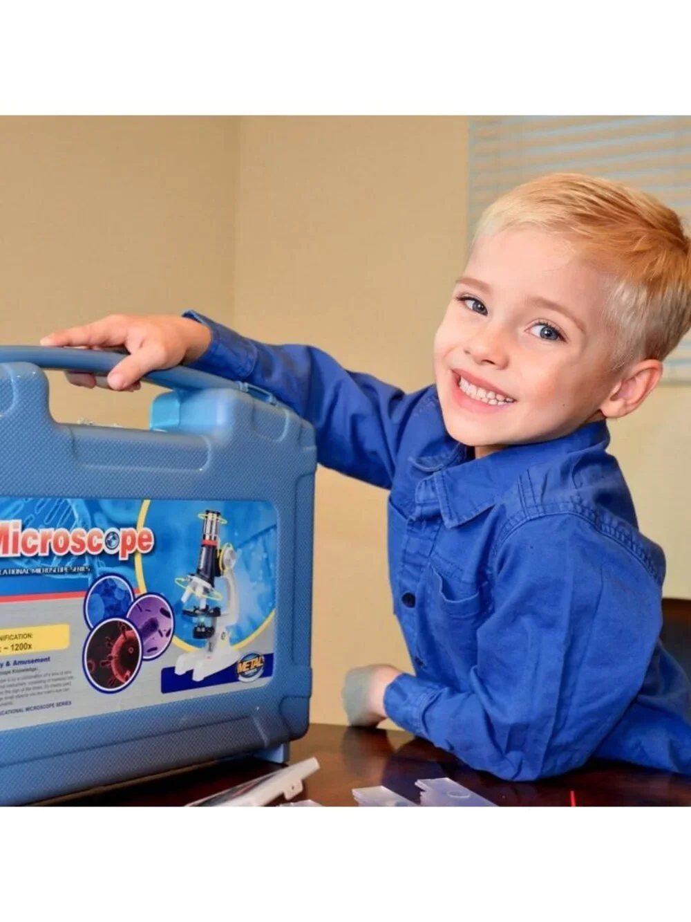 58-Piece Kids Microscope Kit with LED Light, 100X-1200X Magnification, STEM Gift